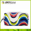 Cuboid shape PU waterproof colorful wave stripe cosmetic bag